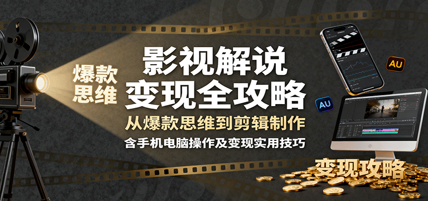 影视解说变现全攻略：从爆款思维到剪辑制作，含手机电脑操作及变现实用技巧-萤火网创