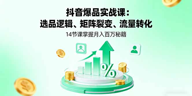 抖音爆品实战课：选品逻辑、矩阵裂变、流量转化，14节课掌握月入百万秘籍-萤火网创
